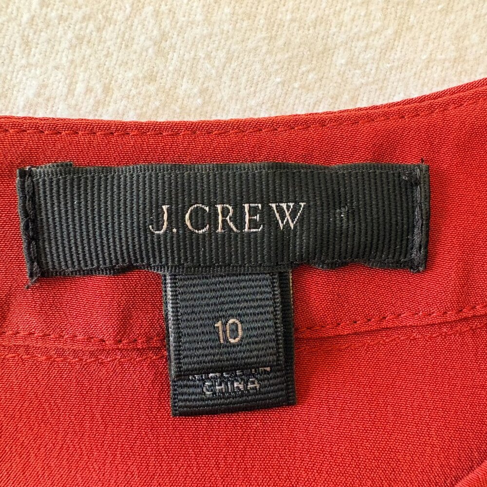 J Crew Hearthstone Rust 100% Silk Short Sleeve Varsity Stripe Tee Size 10 - Picture 3 of 7